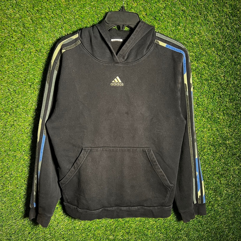Adidas Mens Hoodie Black Camo 3-Stripe Pullover Embroidered Logo‎ Sweatshirt M
